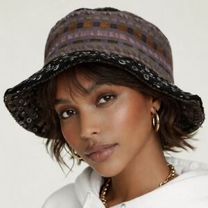 M. Gregg Studio Sequin Embellished Black Patchwork Brimmed Hat M